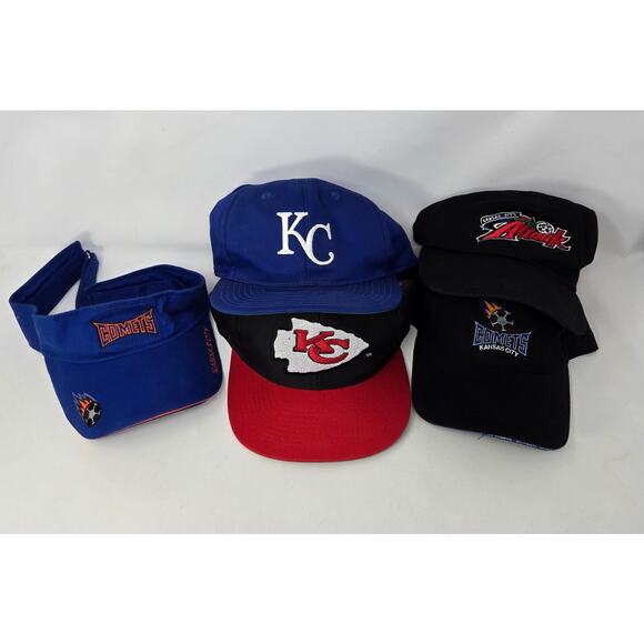 Kansas City Sports Hat Lot Chiefs Royals Comets Attack -‎ 5 Hats 1 Visor Unworn - Picture 1 of 16